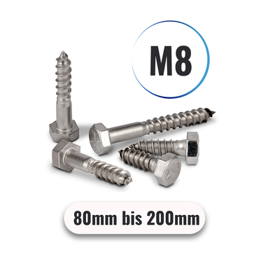 Sechskant Holzschrauben M8 von 80 bis 200mm DIN 571 aus Edelstahl A2