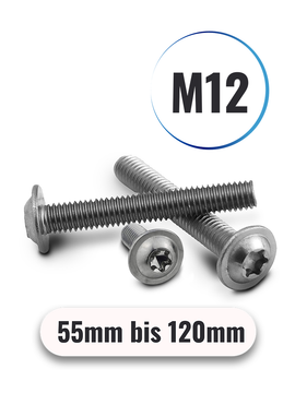 Linsenschrauben M12 von 55 bis 120mm Innensechsrund TX u. Flansch ISO 7380 aus Edelstahl A2