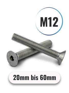 Senkkopfschrauben M12 von 20 bis 60mm mit Innensechskant DIN 7991 aus Edelstahl A2