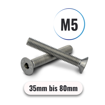 Senkkopfschrauben M5 von 35 bis 80mm mit Innensechskant DIN 7991 aus Edelstahl A2