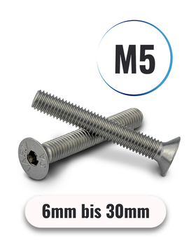 Senkkopfschrauben M5 von 6 bis 30mm mit Innensechskant DIN 7991 aus Edelstahl A2