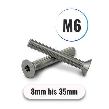 Senkkopfschrauben M6 von 8 bis 35mm mit Innensechskant DIN 7991 aus Edelstahl A2