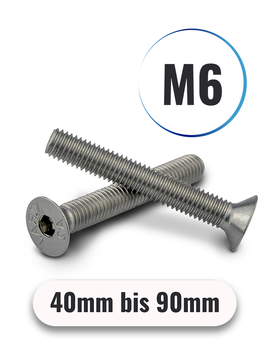 Senkkopfschrauben M6 von 40 bis 90mm mit Innensechskant DIN 7991 aus Edelstahl A2