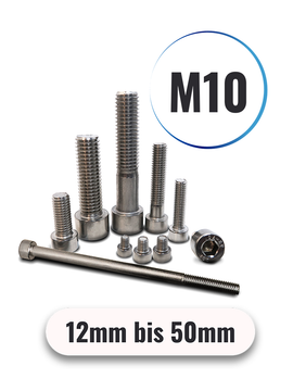 Zylinderschrauben M10 von 12 bis 50mm mit Innensechskant DIN 912 aus Edelstahl A2