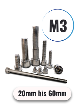 Zylinderschrauben M3 von 20 bis 60mm mit Innensechskant DIN 912 aus Edelstahl A2