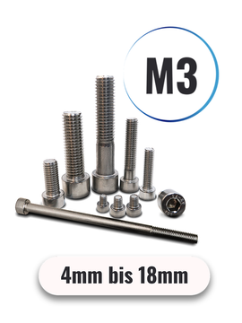 Zylinderschrauben M3 von 4 bis 18mm mit Innensechskant DIN 912 aus Edelstahl A2