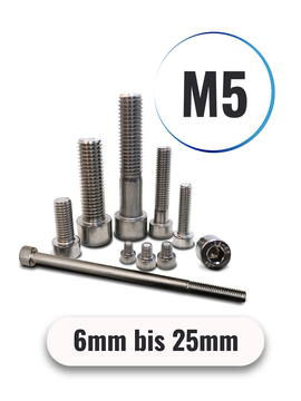 Zylinderschrauben M5 von 6 bis 25mm mit Innensechskant DIN 912 aus Edelstahl A2