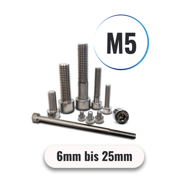 Zylinderschrauben M5 von 6 bis 25mm mit Innensechskant DIN 912 aus Edelstahl A2