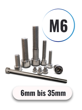 Zylinderschrauben M6 von 6 bis 35mm mit Innensechskant DIN 912 aus Edelstahl A2