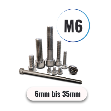 Zylinderschrauben M6 von 6 bis 35mm mit Innensechskant DIN 912 aus Edelstahl A2