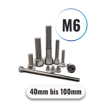 Zylinderschrauben M6 von 40 bis 100mm mit Innensechskant DIN 912 aus Edelstahl A2