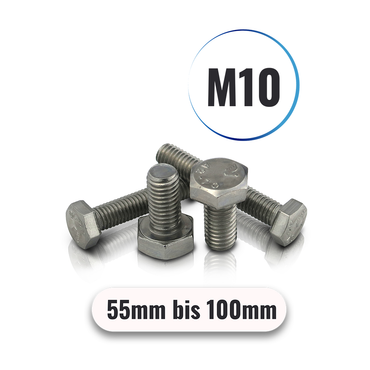 Sechskantschrauben M10 von 55 bis 100mm DIN 933 aus Edelstahl A2