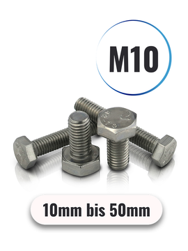 Sechskantschrauben M10 von 10 bis 50mm DIN 933 aus Edelstahl A2