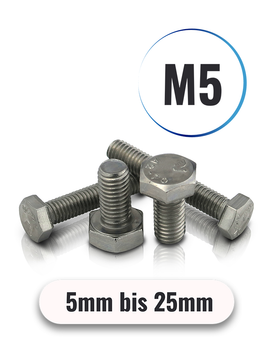 Sechskantschrauben M5 von 5 bis 25mm DIN 933 aus Edelstahl A2