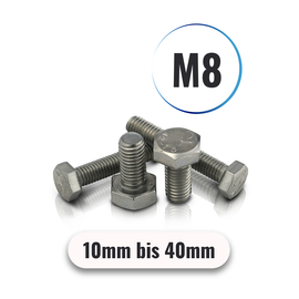 Sechskantschrauben M8 von 10 bis 40mm DIN 933 aus Edelstahl A2