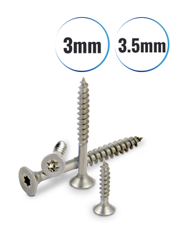 Spanplattenschrauben von 3 und 3,5mm TORX aus Edelstahl A2