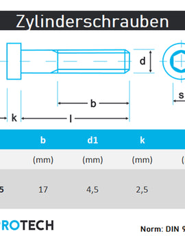 Zylinderschrauben M2,5 mit Innensechskant DIN 912 aus Edelstahl A2