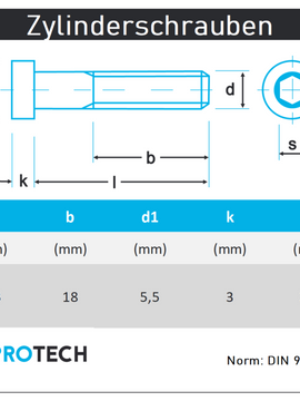 Zylinderschrauben M3 von 20 bis 60mm mit Innensechskant DIN 912 aus Edelstahl A2